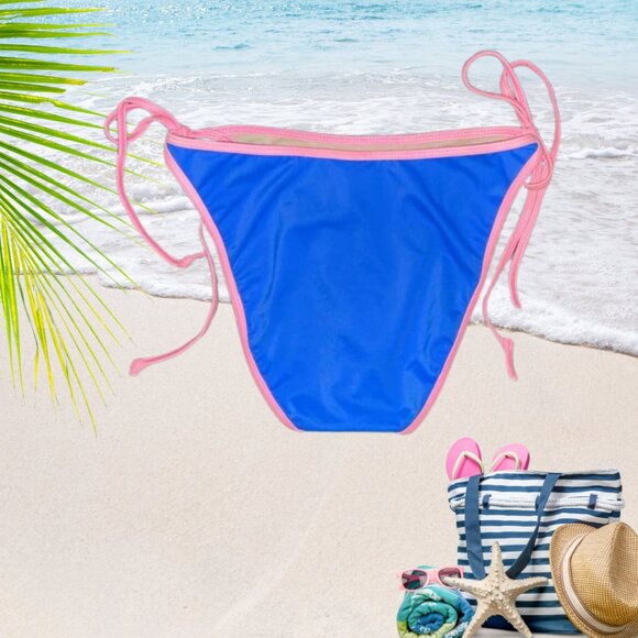 Sabree Bright Blue & Pink String Bikini Bottoms Adjustable Ties Size Small - Picture 3 of 8